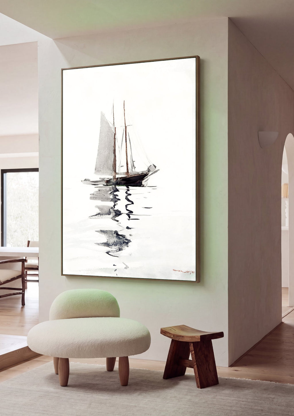 Quadro Decorativo Escuna em Águas Calmas - Winslow Homer em ambiente decorado