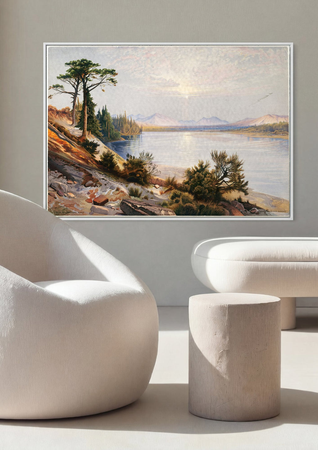 Quadro Decorativo Rio Yellowstone - Thomas Moran em ambiente decorado