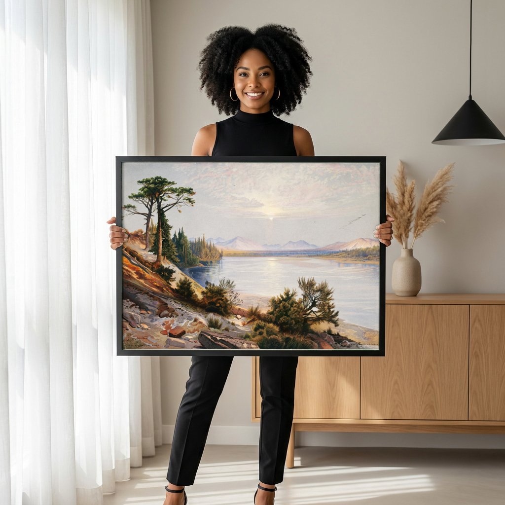 Quadro Decorativo Rio Yellowstone - Thomas Moran com modelo em ambiente