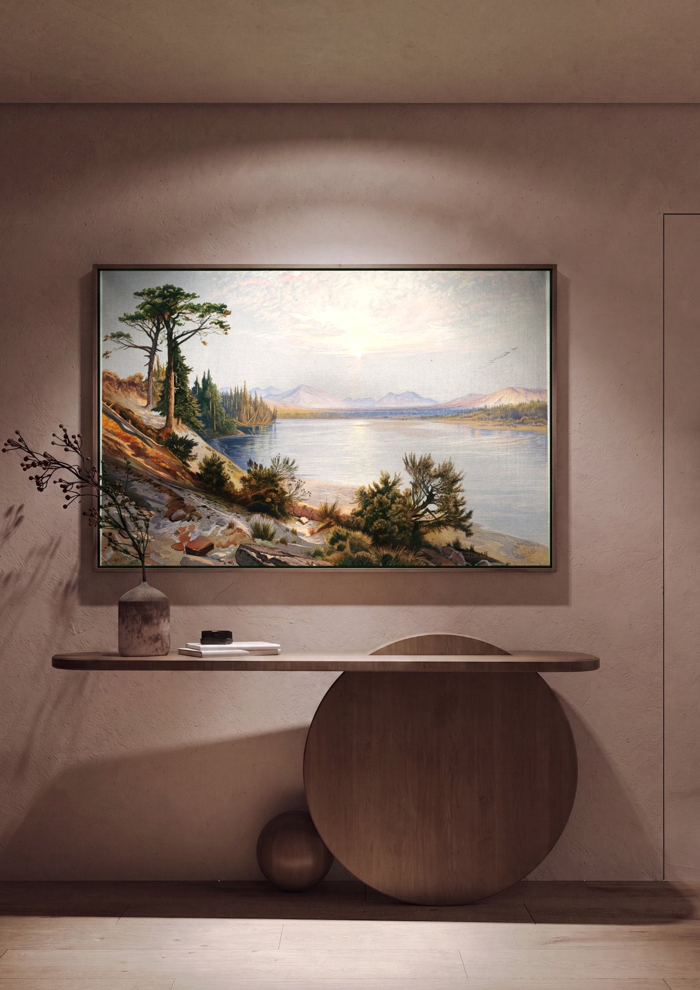 Quadro Decorativo Rio Yellowstone - Thomas Moran em ambiente decorado