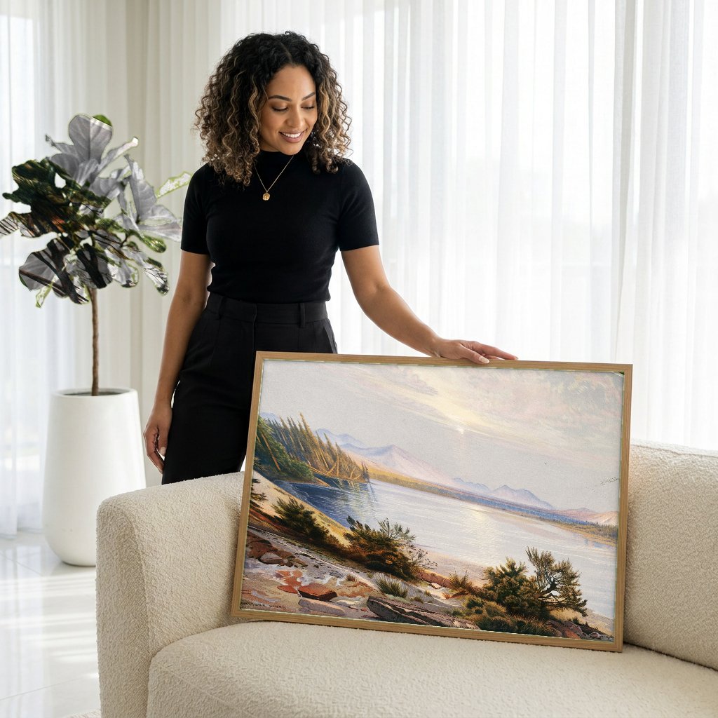 Quadro Decorativo Rio Yellowstone - Thomas Moran com modelo em ambiente