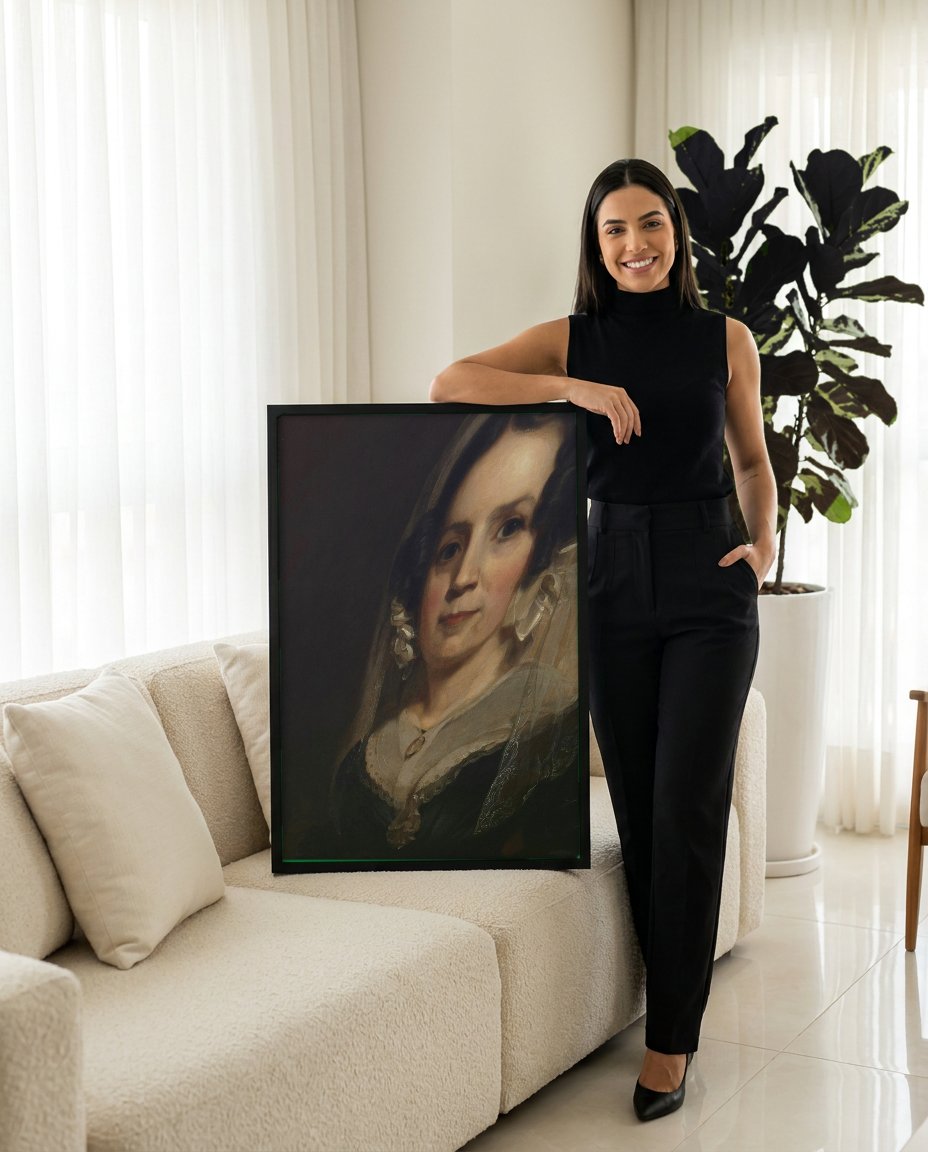 Quadro Decorativo Senhora com Véu - Thomas Sully com modelo em ambiente