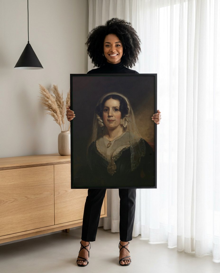 Quadro Decorativo Senhora com Véu - Thomas Sully com modelo em ambiente