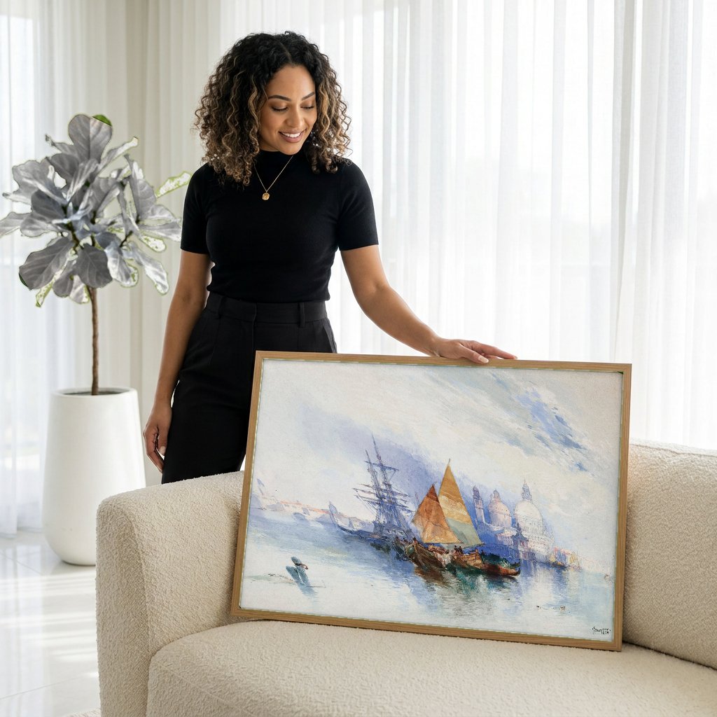 Quadro Decorativo Porto de Veneza - Thomas Moran com modelo em ambiente