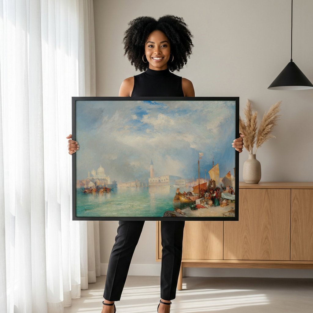 Quadro Decorativo Canal de Veneza - Thomas Moran com modelo em ambiente