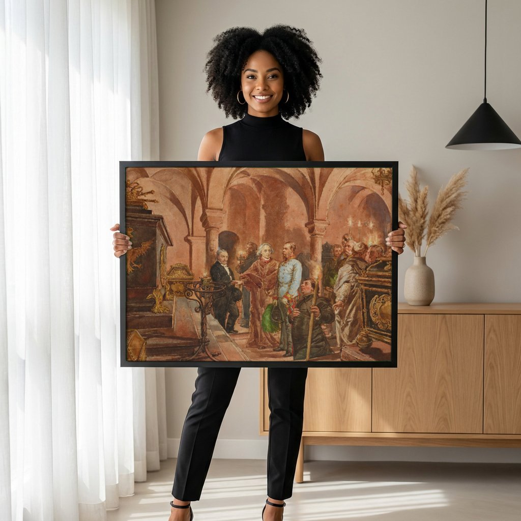 Quadro Decorativo Cena Histórica - Jan Matejko com modelo em ambiente