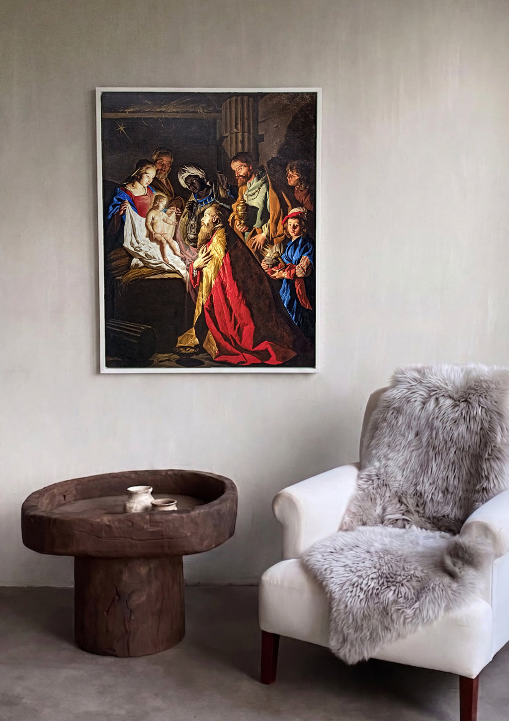 Quadro Decorativo Adoração dos Magos - Matthias Stomer em ambiente decorado