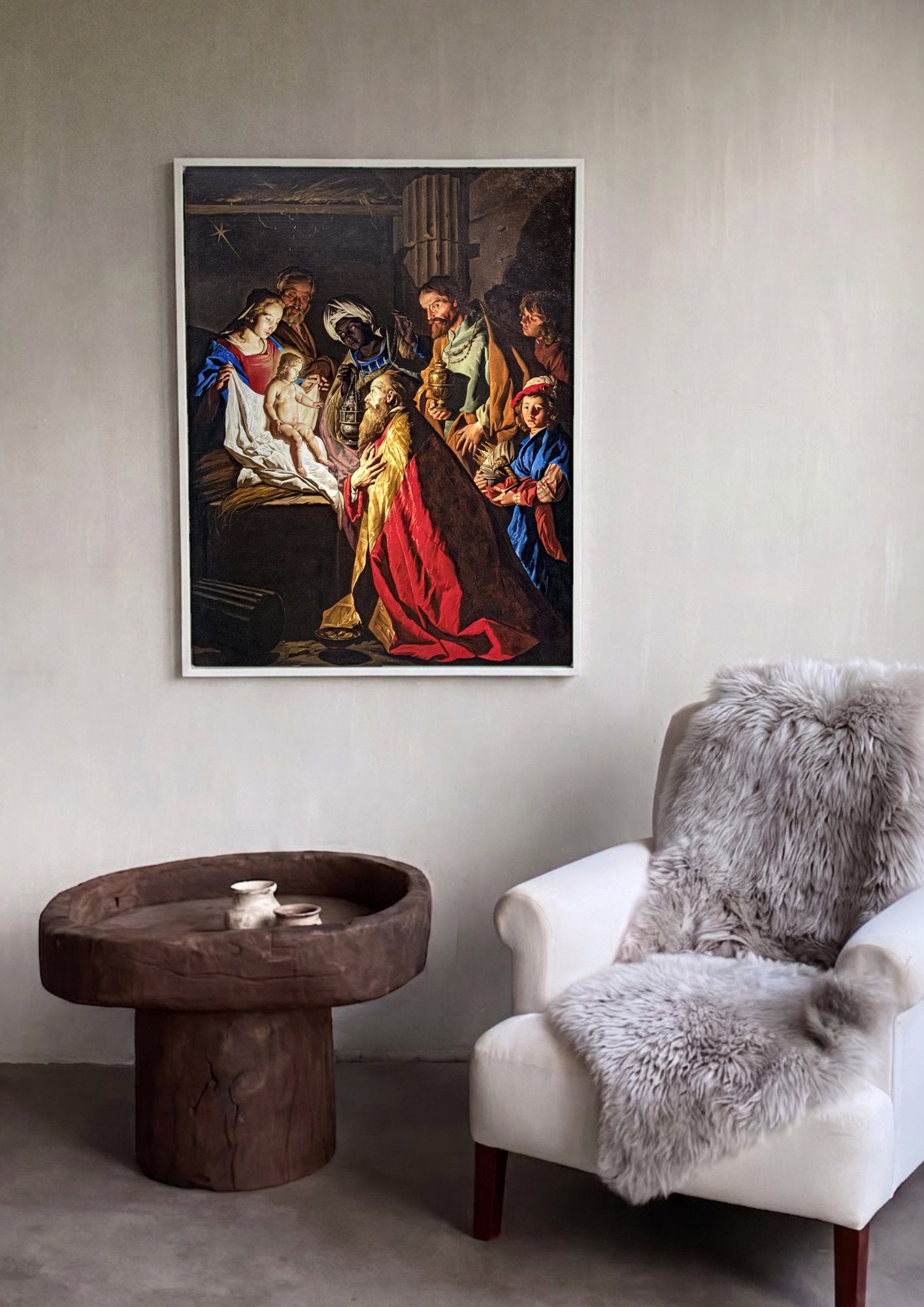 Quadro Decorativo Adoração dos Magos - Matthias Stomer em ambiente decorado