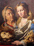 Salomé com a Cabeça do Batista, pintura de Matthias Stomer, retratando uma jovem e uma mulher mais velha com a cabeça decapitada de João Batista em uma bandeja, em estilo barroco com forte contraste de luz e sombra.
