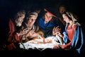 Quadro decorativo "A Adoração dos Pastores" de Matthias Stomer, representando a cena bíblica com figuras iluminadas por uma luz central emanando do menino Jesus, em estilo barroco tenebrista.