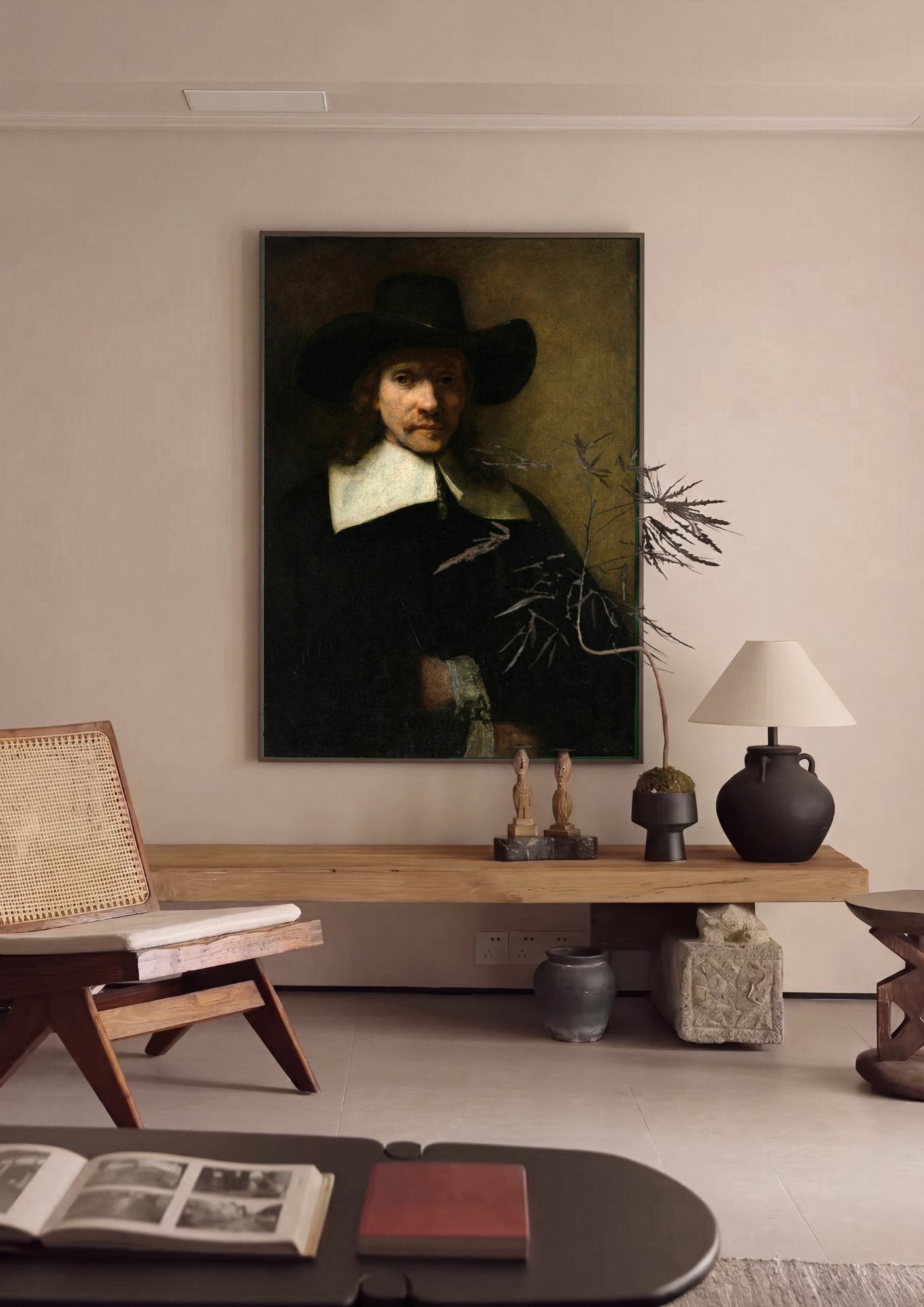 Quadro Decorativo Homem com Chapéu - Rembrandt em ambiente decorado