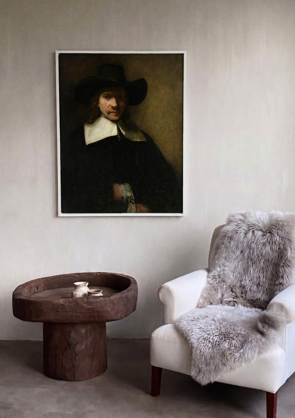 Quadro Decorativo Homem com Chapéu - Rembrandt em ambiente decorado