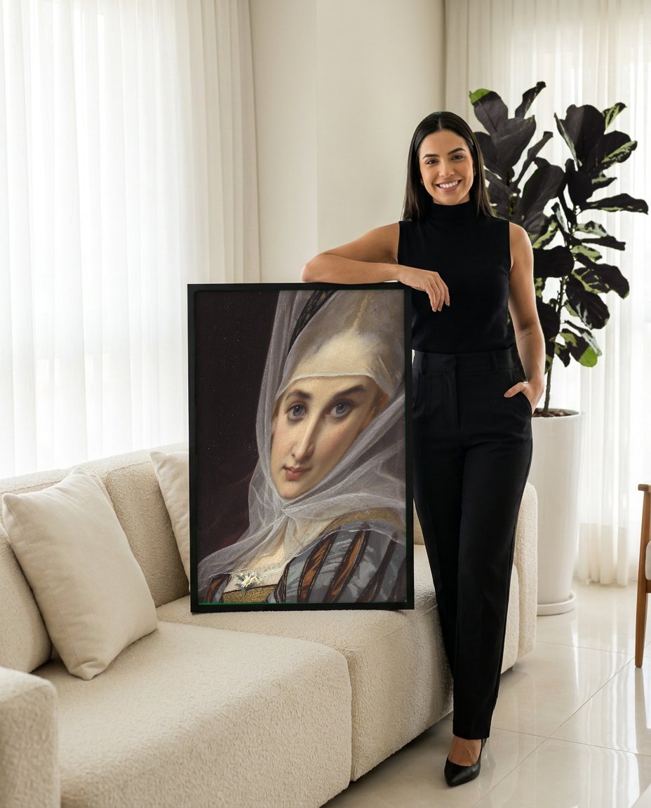 Quadro Decorativo A Jovem Dama - Hugues Merle com modelo em ambiente