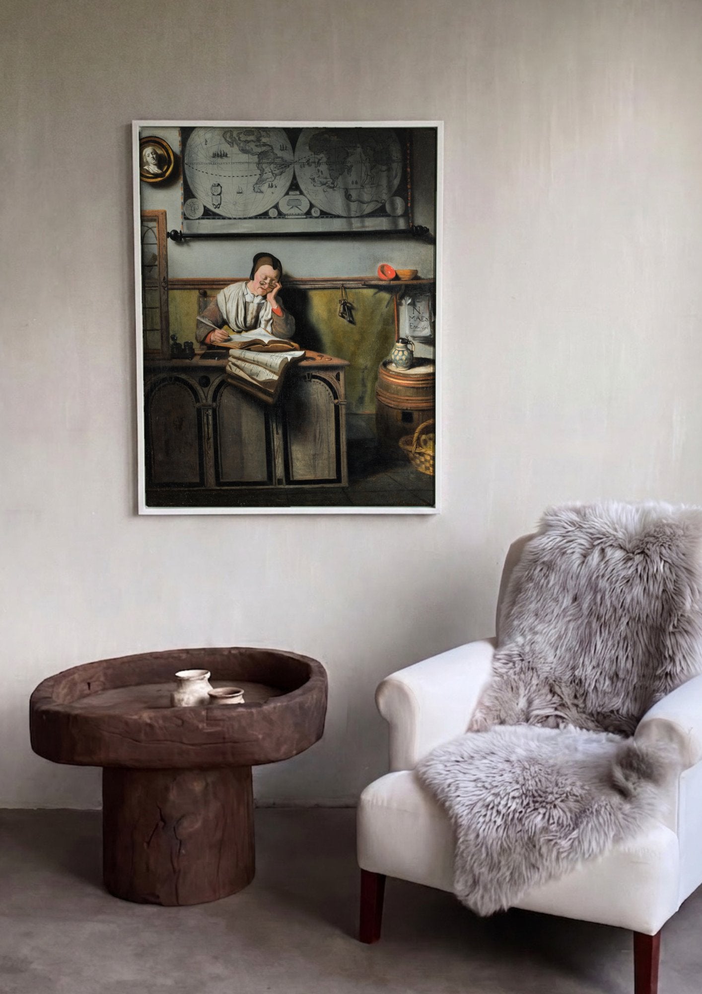 Quadro Decorativo A Contabilista Adormecida - Nicolaes Maes em ambiente decorado