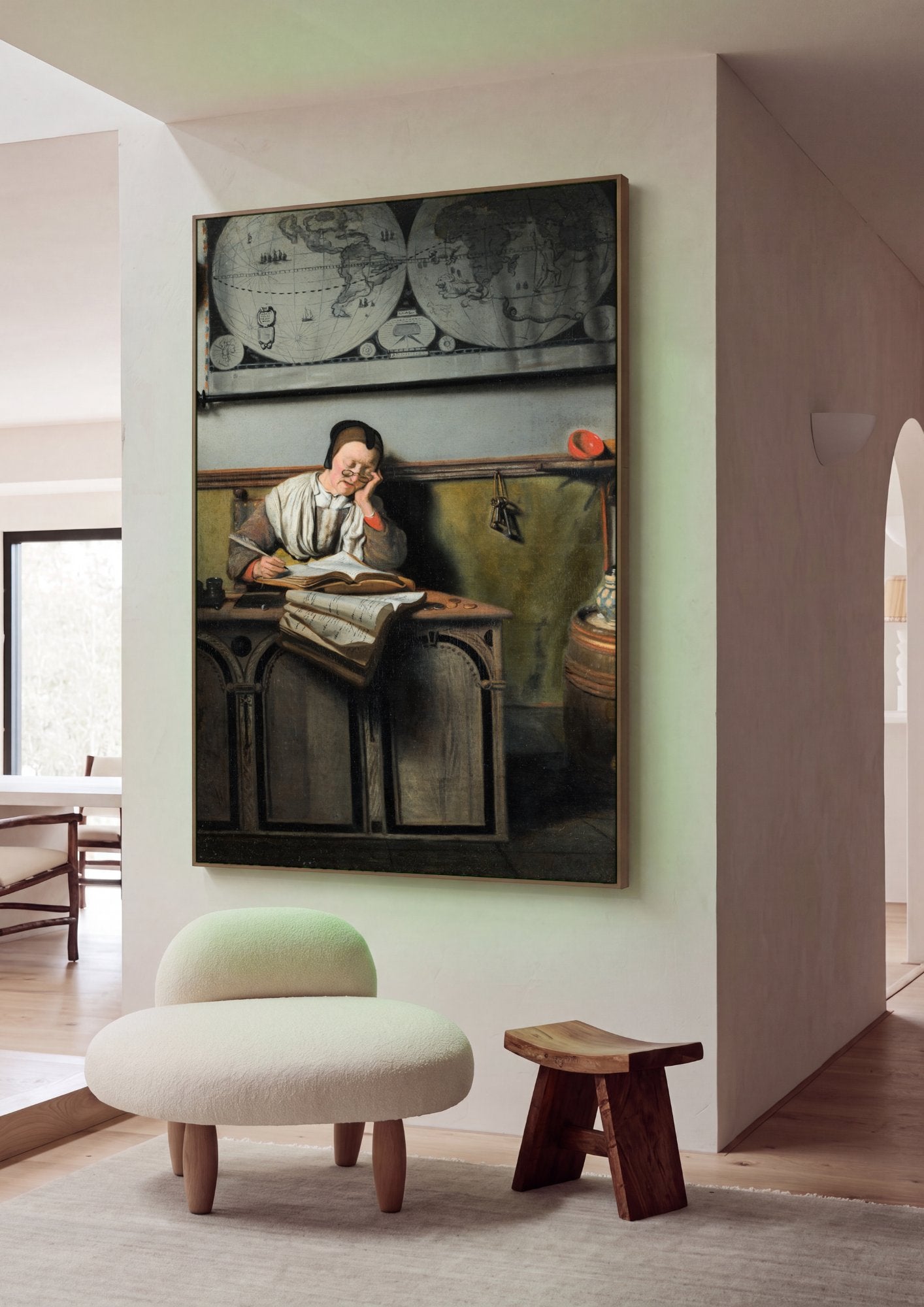 Quadro Decorativo A Contabilista Adormecida - Nicolaes Maes em ambiente decorado