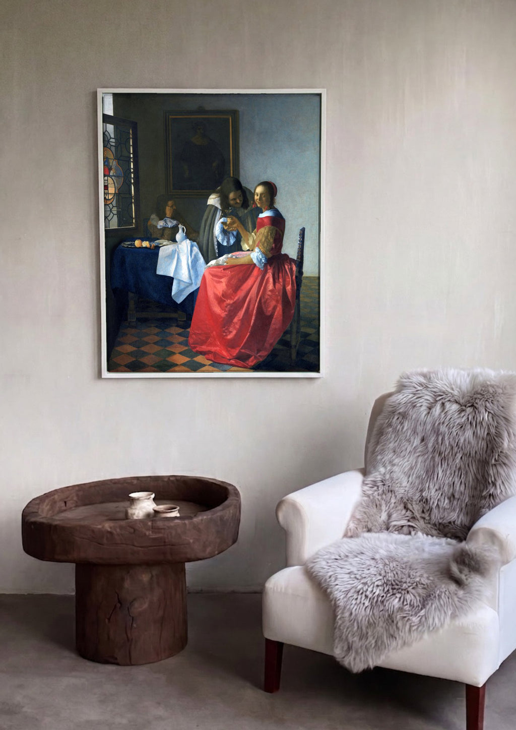 Quadro Decorativo A Taça de Vinho - Vermeer em ambiente decorado
