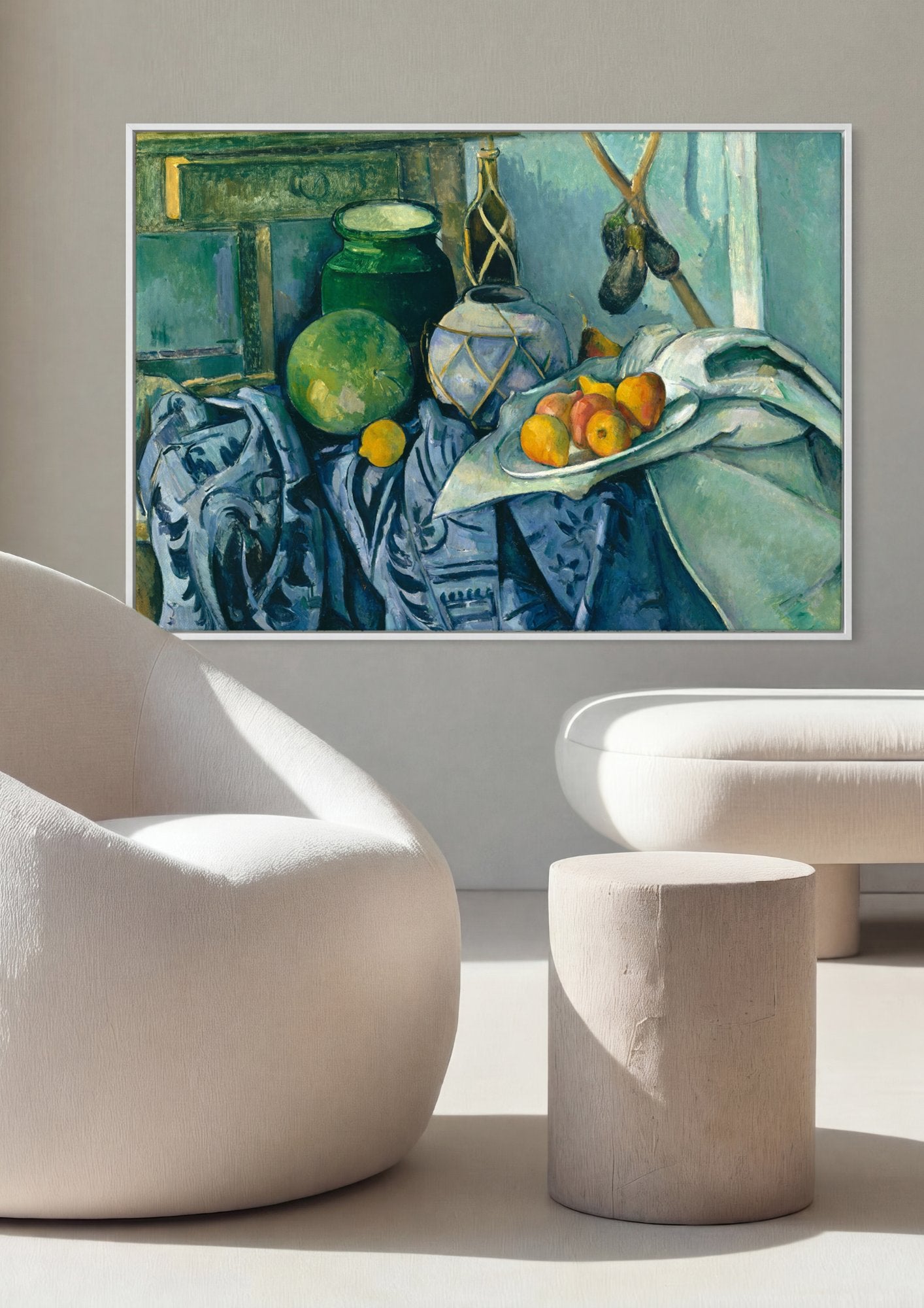 Quadro Decorativo Natureza-Morta com Melancia e Peras - Cézanne em ambiente decorado