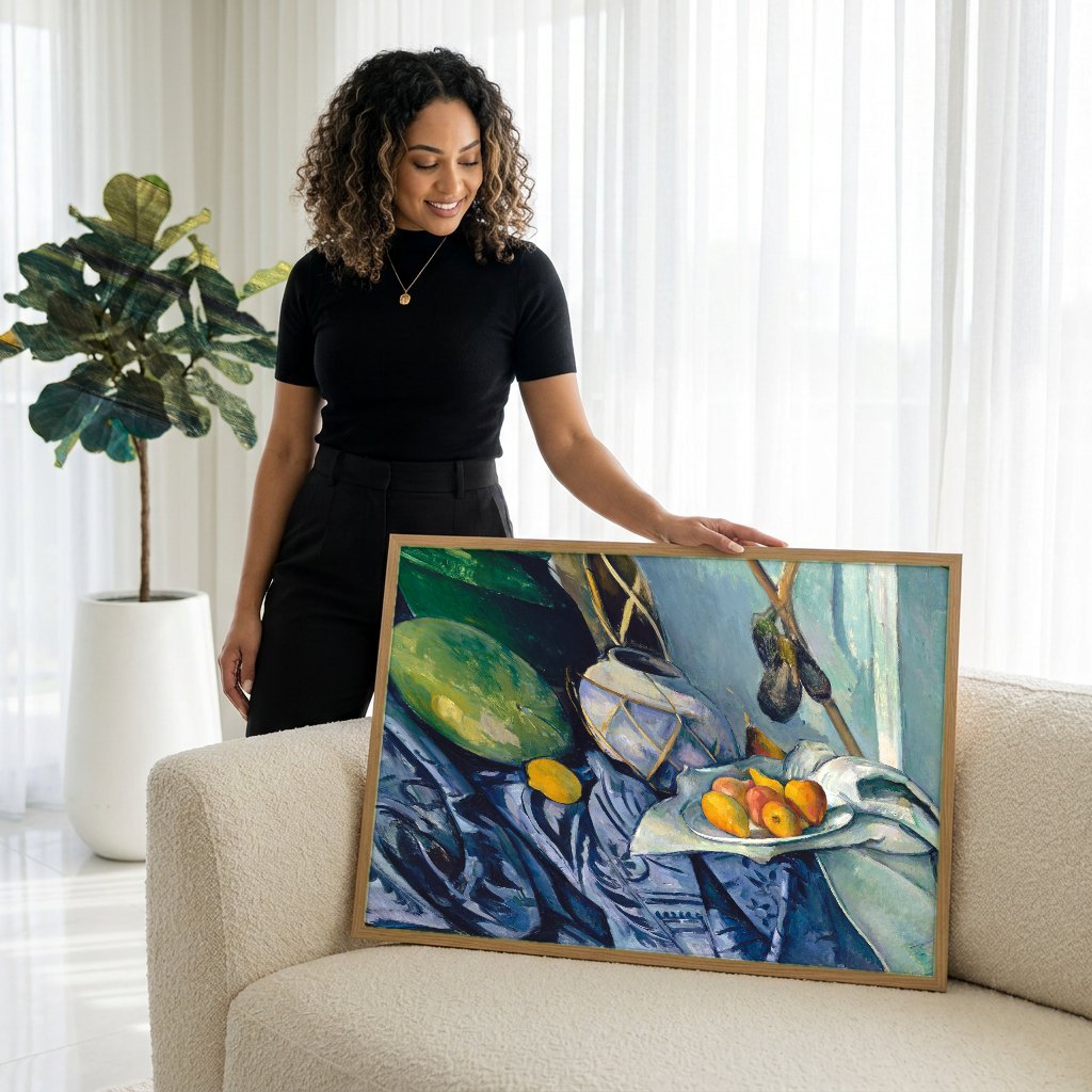Quadro Decorativo Natureza-Morta com Melancia - Paul Cézanne com modelo em ambiente