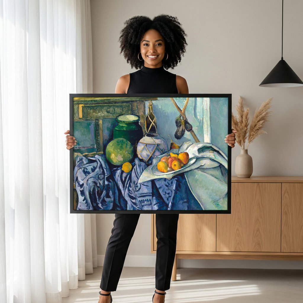Quadro Decorativo Natureza-Morta com Melancia - Paul Cézanne com modelo em ambiente