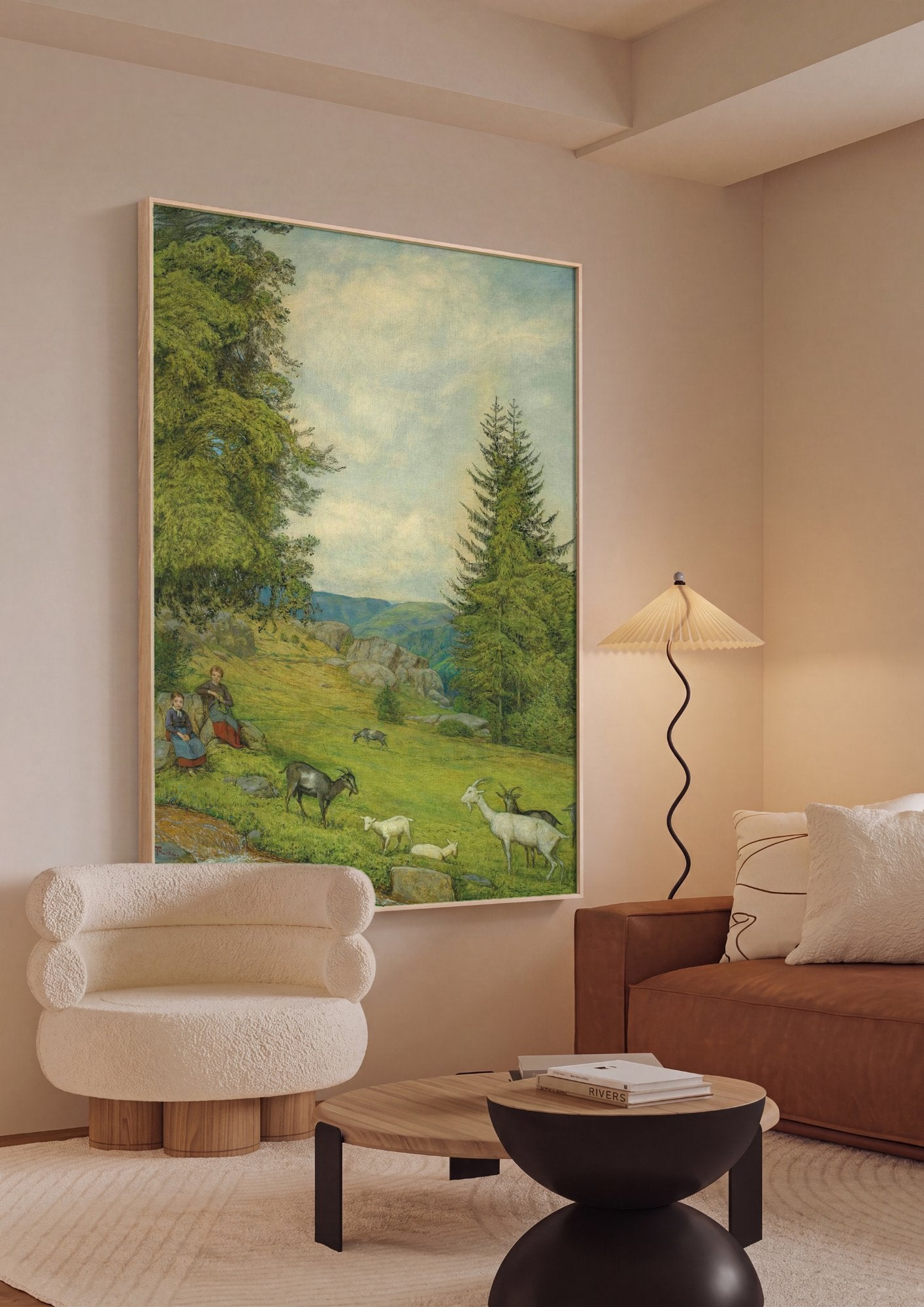 Quadro Decorativo Campo com Cabras e Meninas - Hans Thoma em ambiente decorado