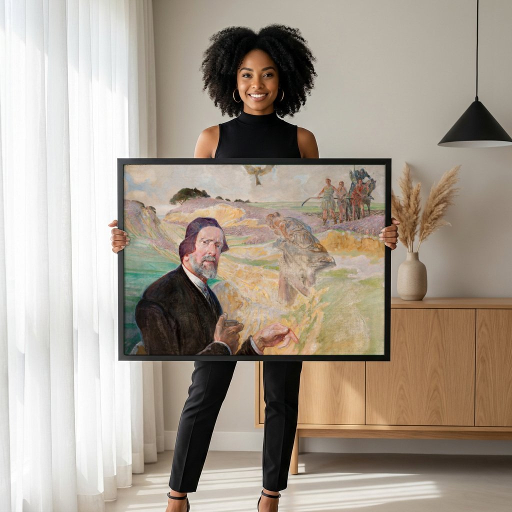 Quadro Decorativo Autorretrato com Eumenides - Jacek Malczewski com modelo em ambiente
