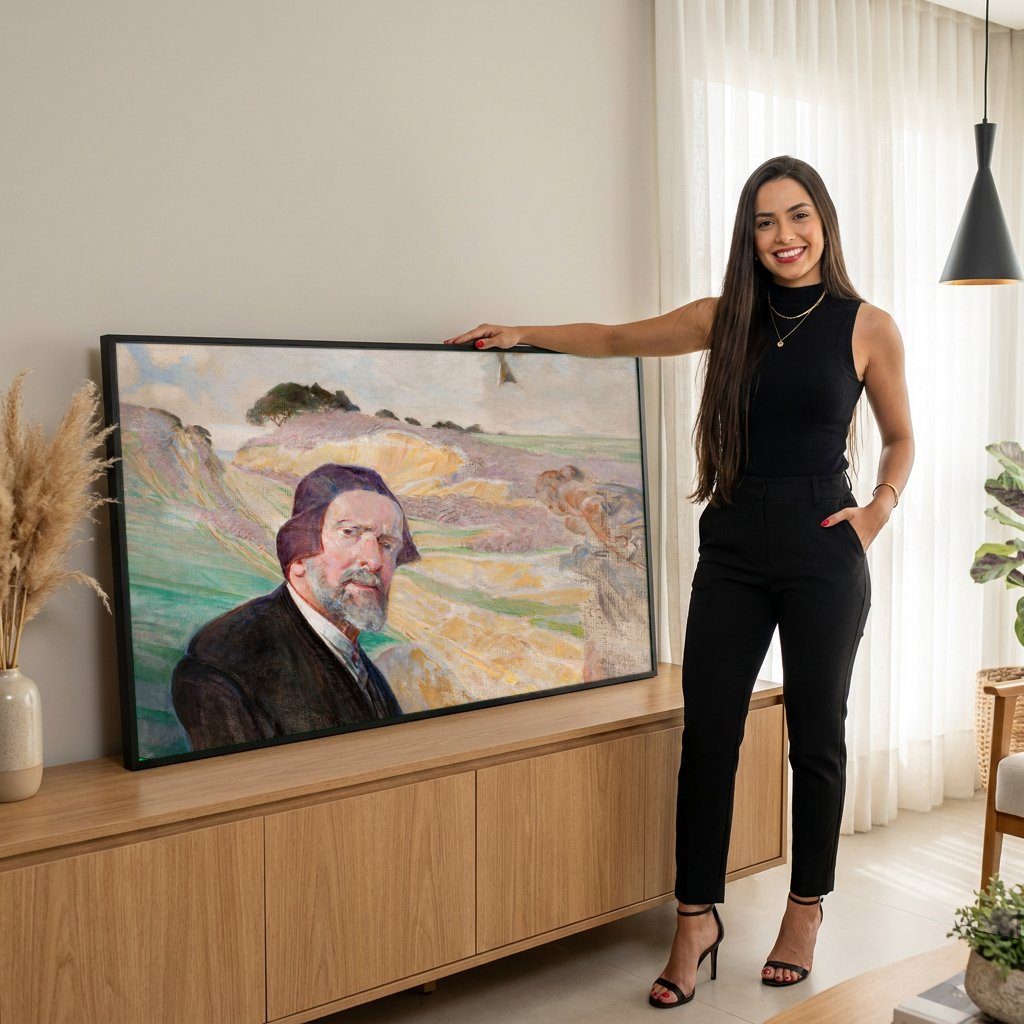 Quadro Decorativo Autorretrato com Eumenides - Jacek Malczewski com modelo em ambiente