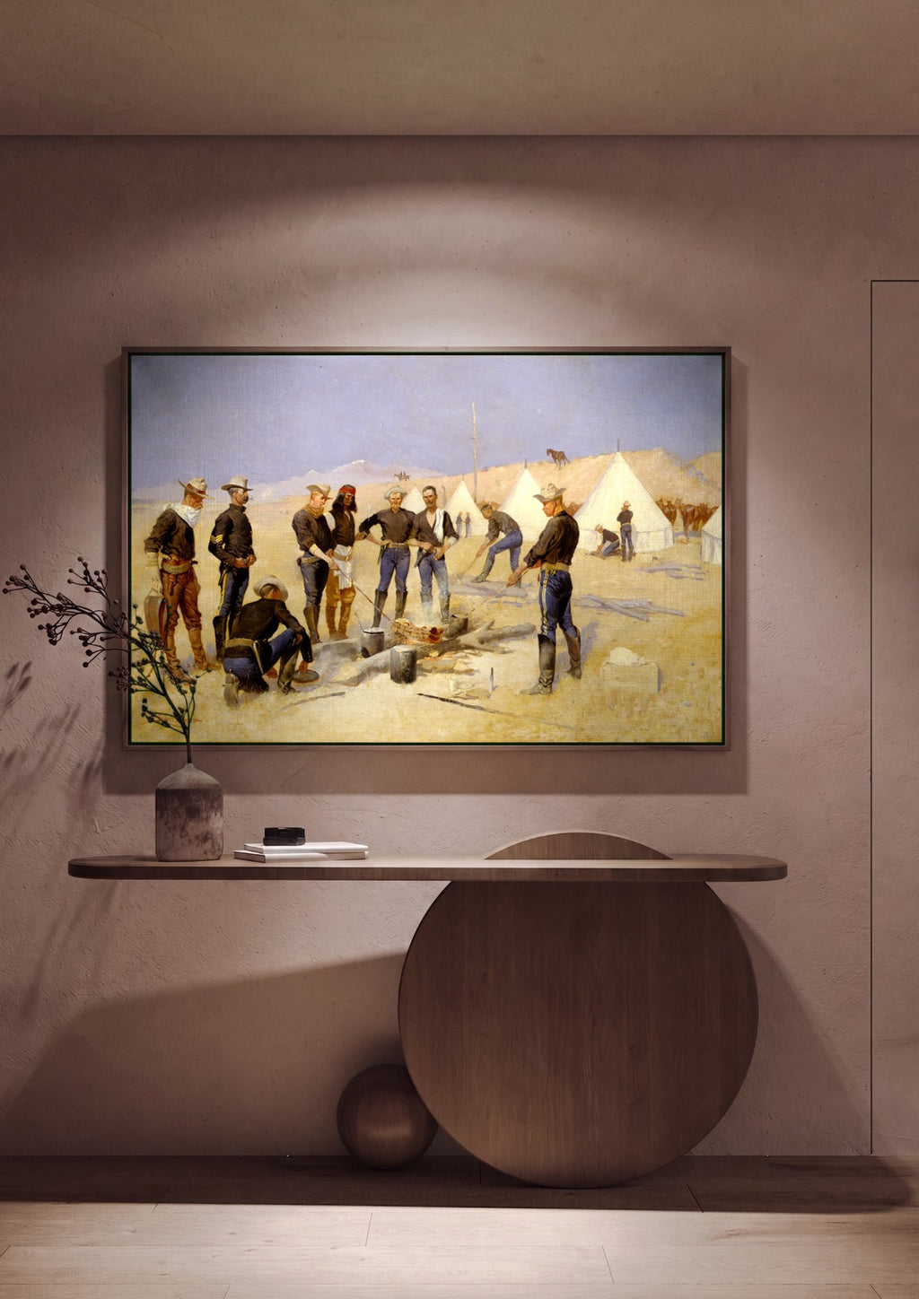 Quadro Decorativo A Cozinha do Acampamento - Frederic Remington em ambiente decorado