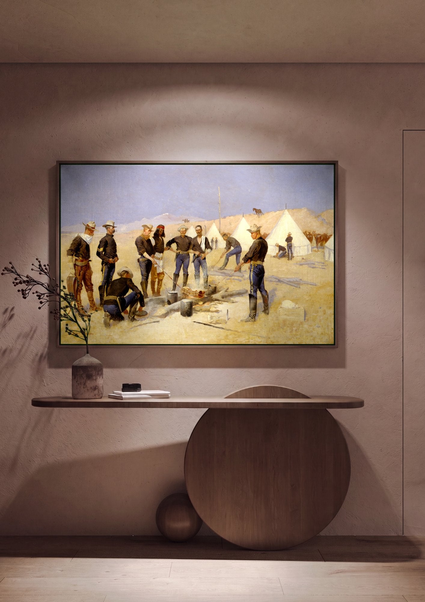 Quadro Decorativo A Cozinha do Acampamento - Frederic Remington em ambiente decorado