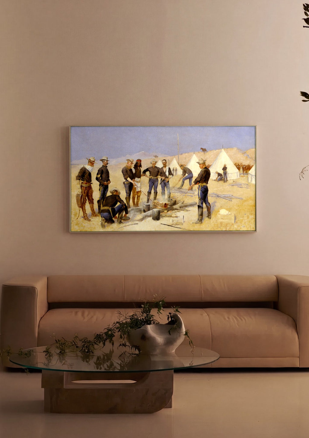 Quadro Decorativo A Cozinha do Acampamento - Frederic Remington em ambiente decorado