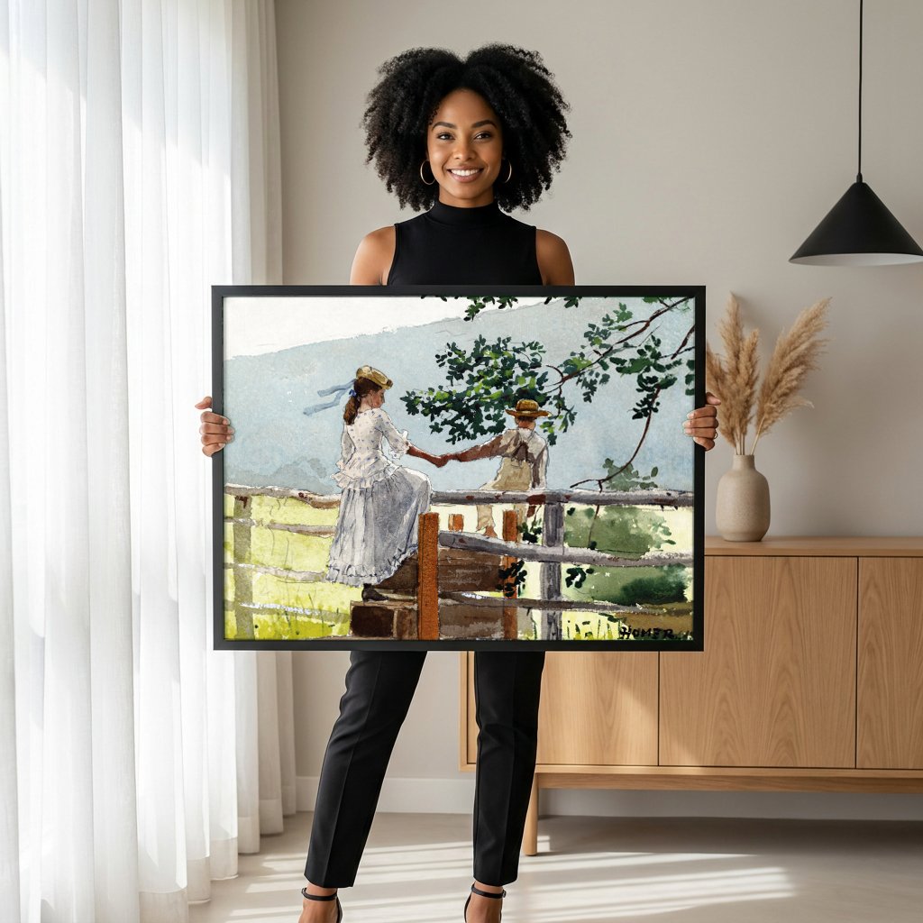Quadro Decorativo A Cerca - Winslow Homer com modelo em ambiente