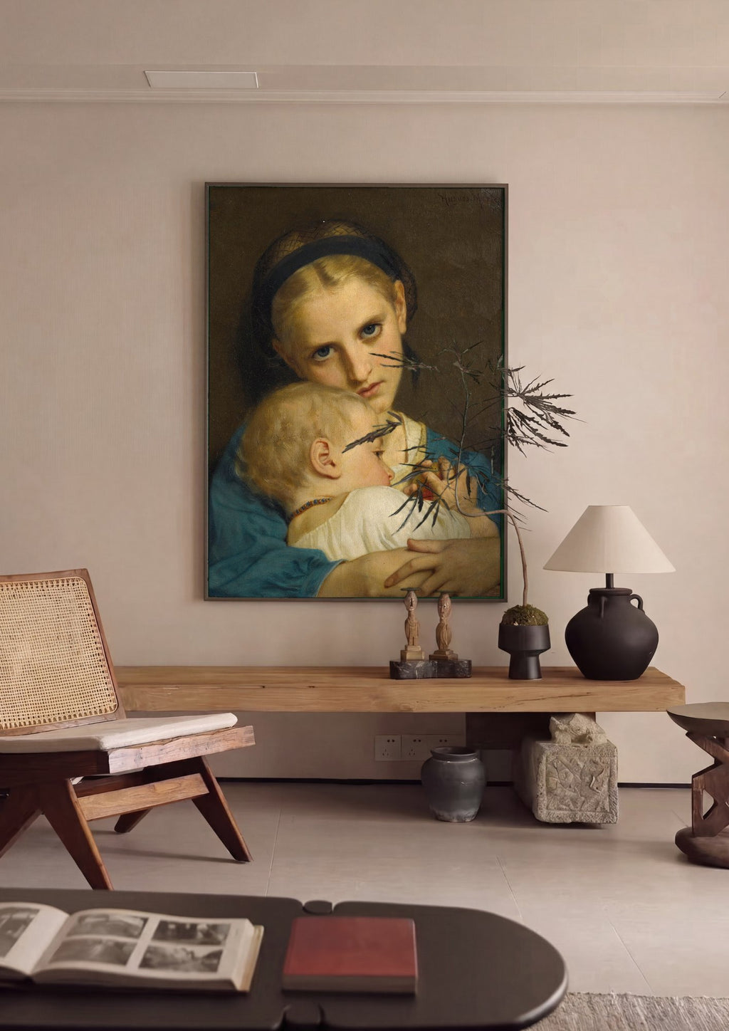 Quadro Decorativo A Jovem Mãe - Hugues Merle em ambiente decorado