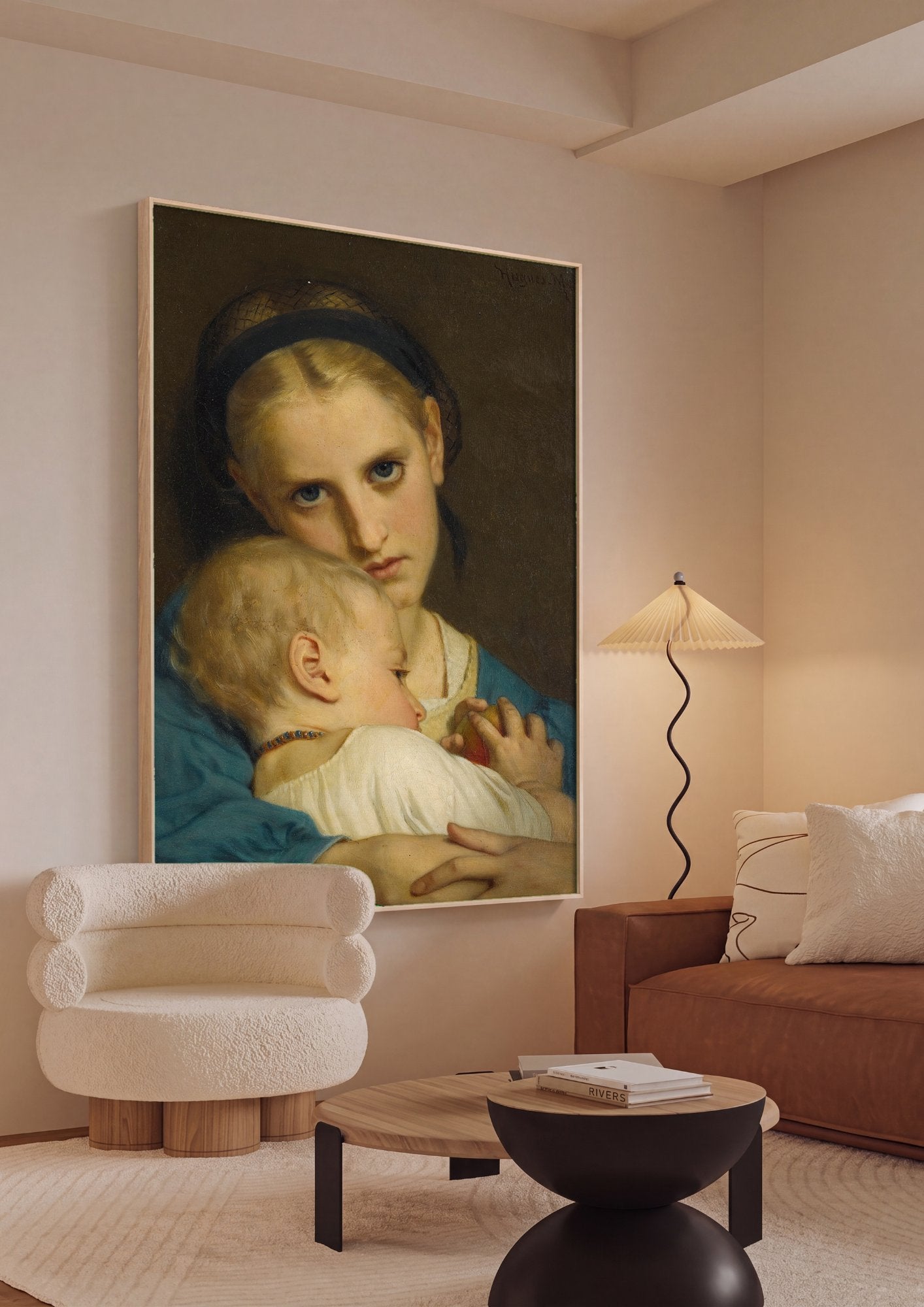 Quadro Decorativo A Jovem Mãe - Hugues Merle em ambiente decorado