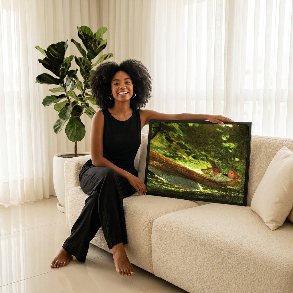Quadro Decorativo A Rede - Winslow Homer com modelo em ambiente