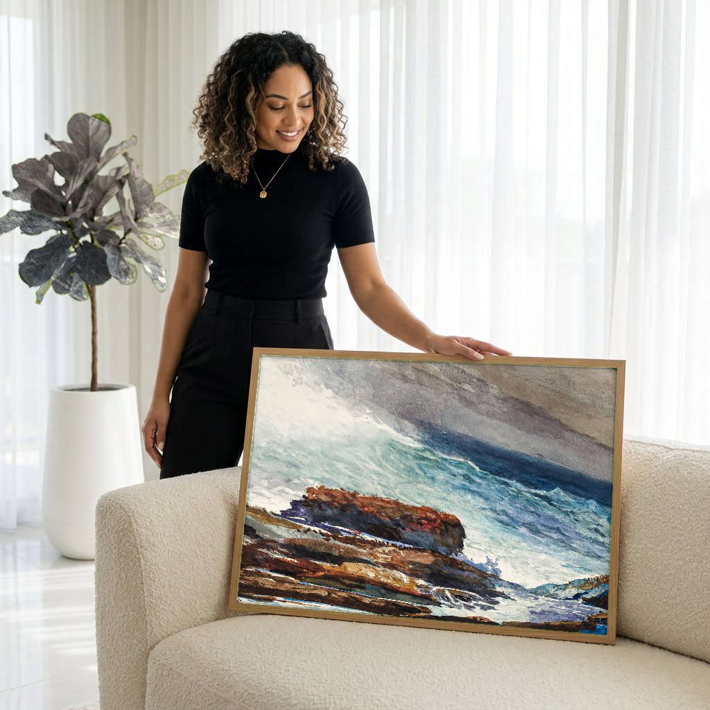 Quadro Decorativo A Onda - Winslow Homer com modelo em ambiente