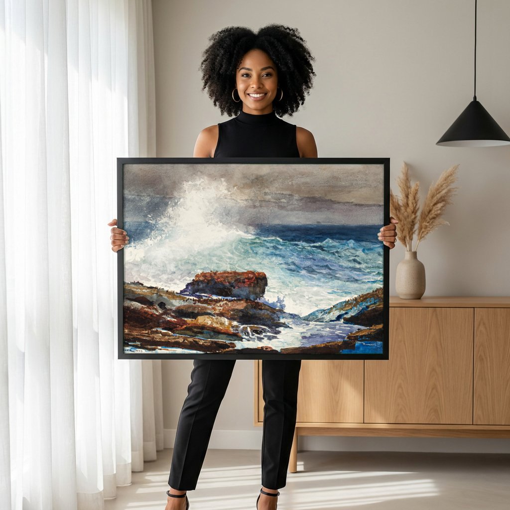 Quadro Decorativo A Onda - Winslow Homer com modelo em ambiente
