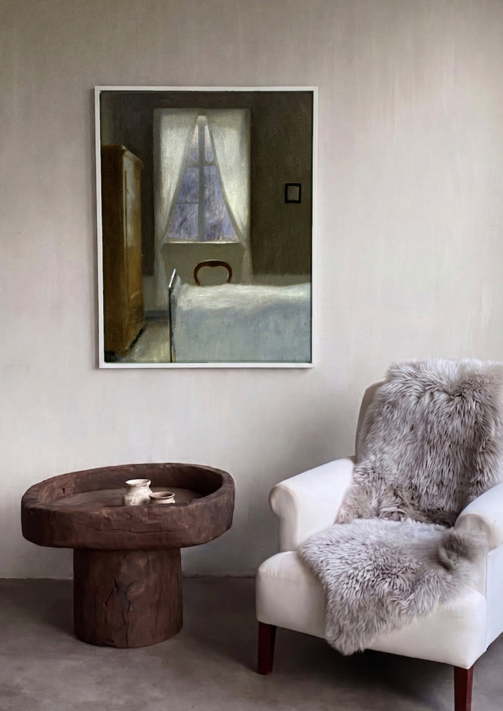 Quarto Solitário: Obras de Vilhelm Hammershøi para sua parede em ambiente decorado