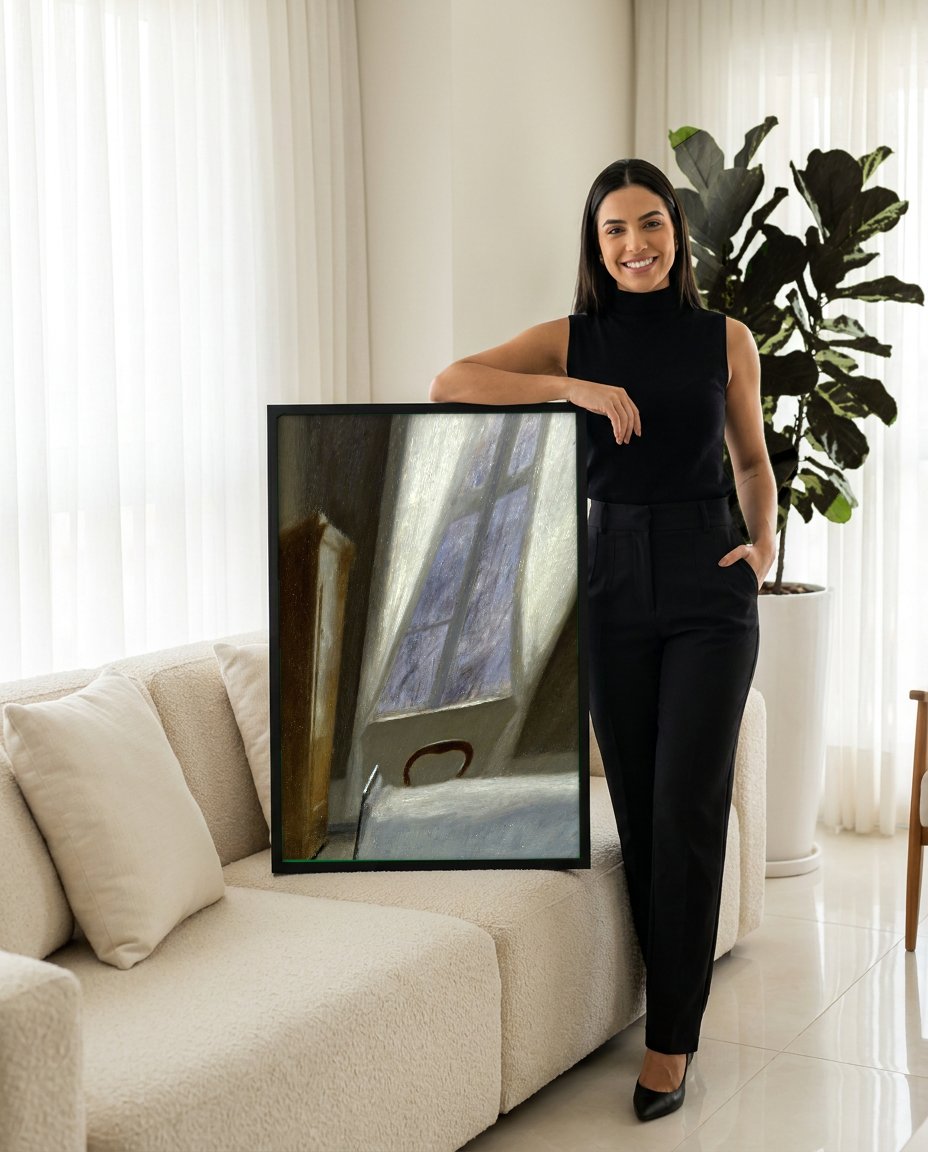 Quarto Solitário: Obras de Vilhelm Hammershøi para sua parede com modelo em ambiente