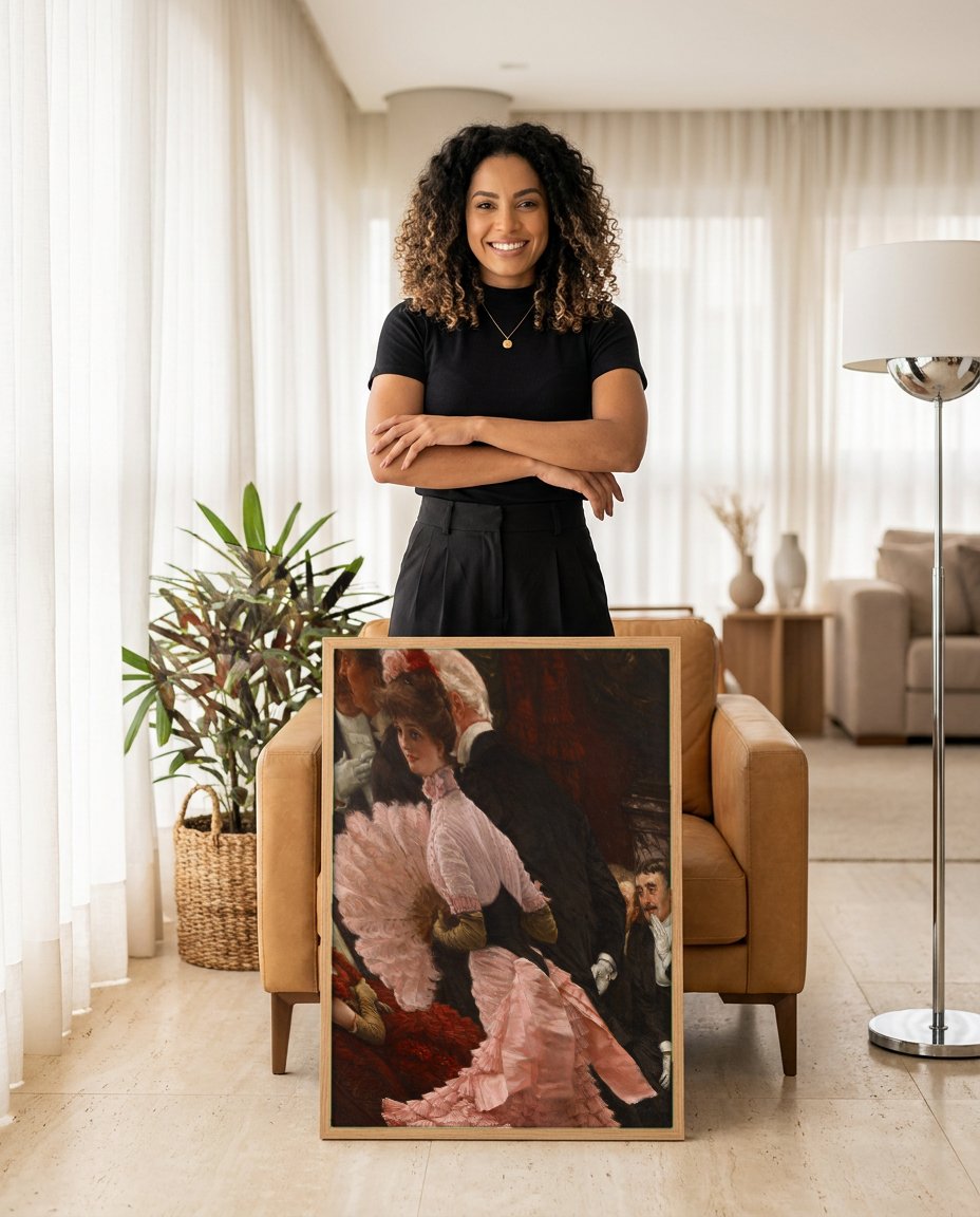 Quadro Decorativo A Festa de Gala - James Tissot com modelo em ambiente