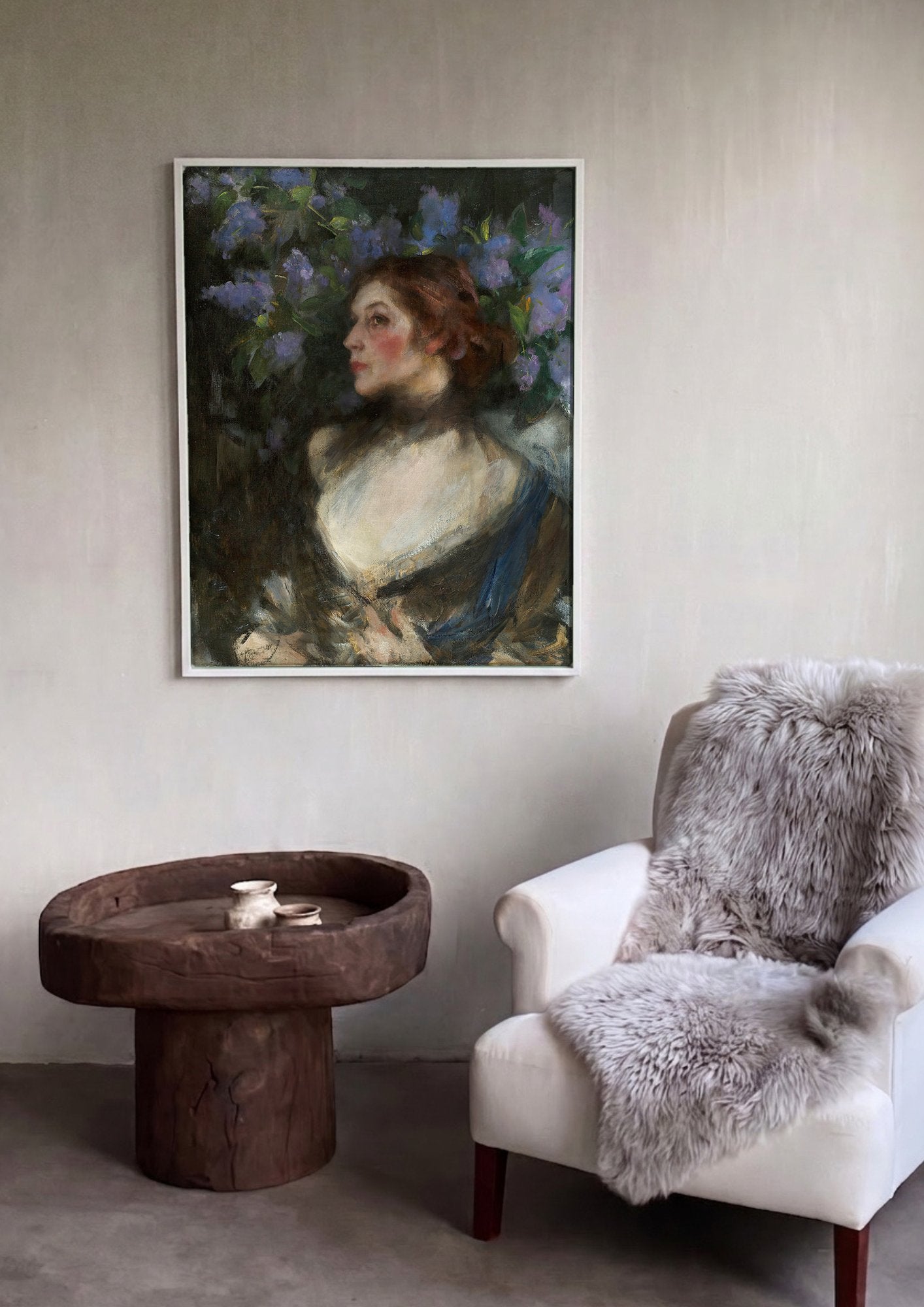 Quadro Decorativo A Dama do Lilás - James Jebusa Shannon em ambiente decorado