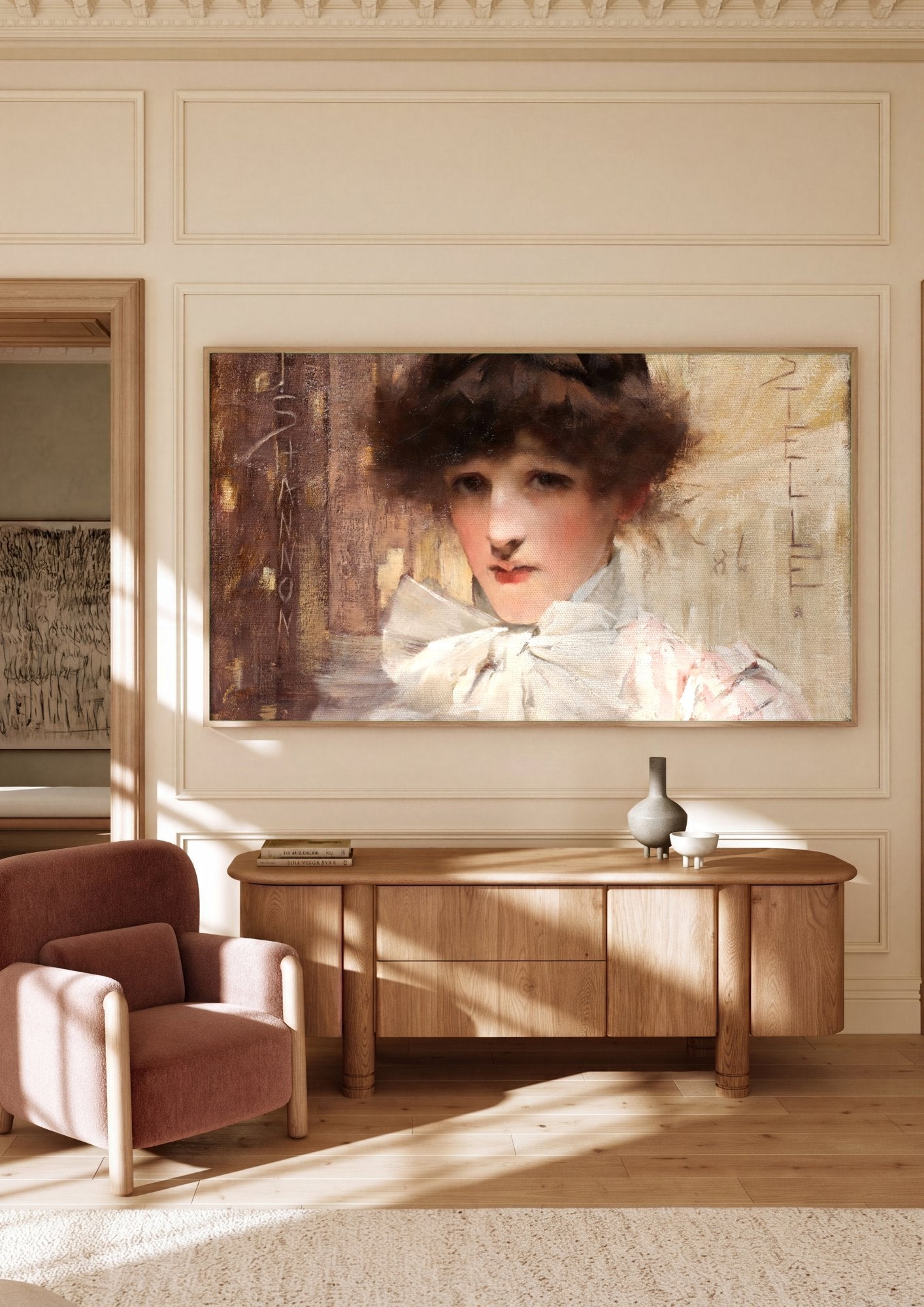 Quadro Decorativo Retrato Feminino - James Jebusa Shannon em ambiente decorado