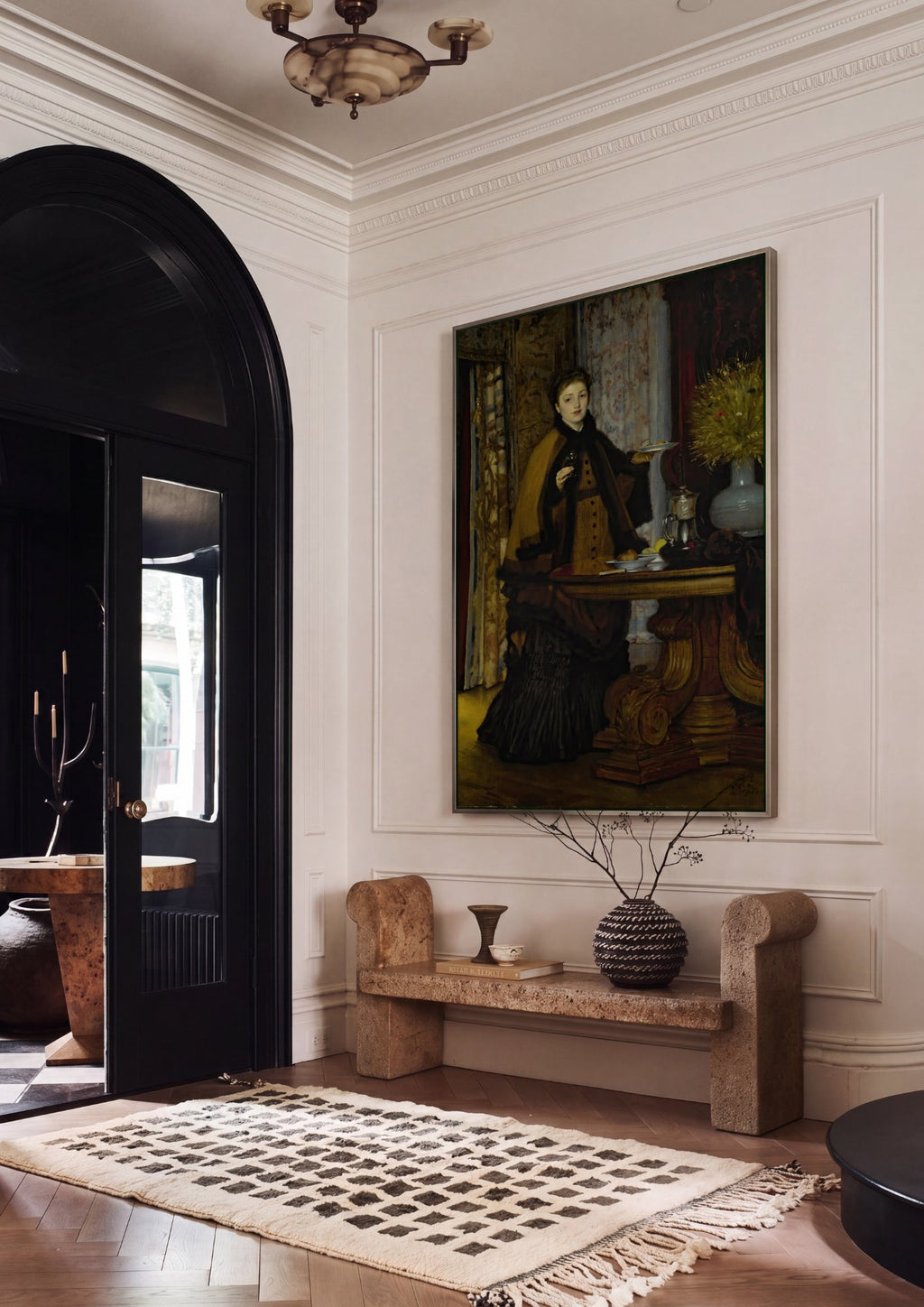 Quadro Decorativo Mulher com Vinho - James Tissot em ambiente decorado