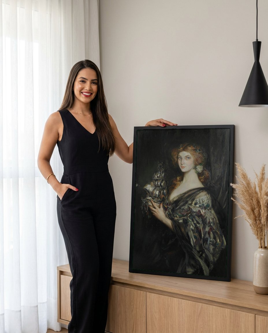 Quadro Decorativo A Dama do Navio - James Jebusa Shannon com modelo em ambiente