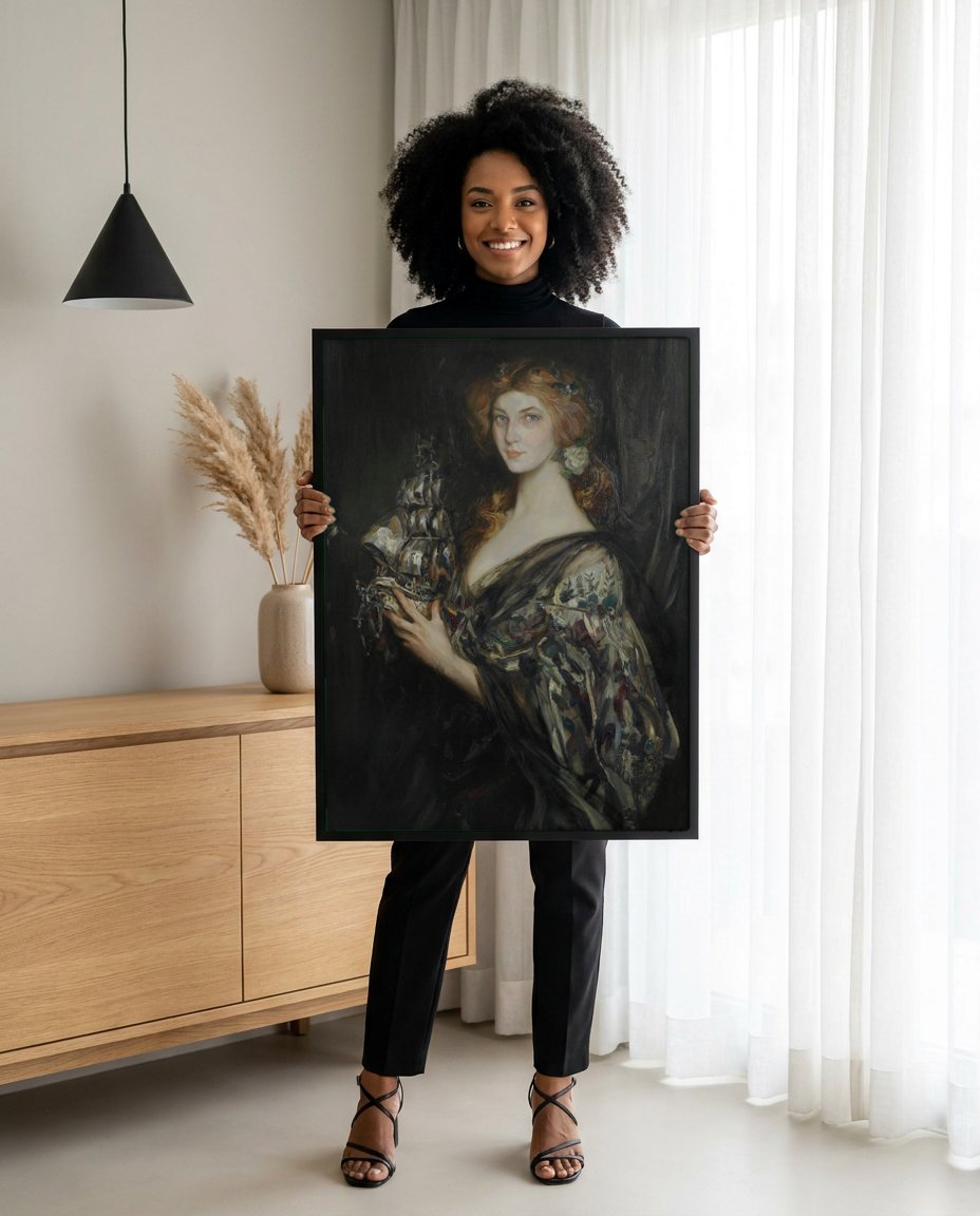 Quadro Decorativo A Dama do Navio - James Jebusa Shannon com modelo em ambiente