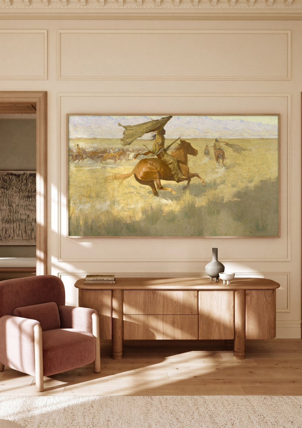 Quadro Decorativo A Carga – Frederic Remington em ambiente decorado