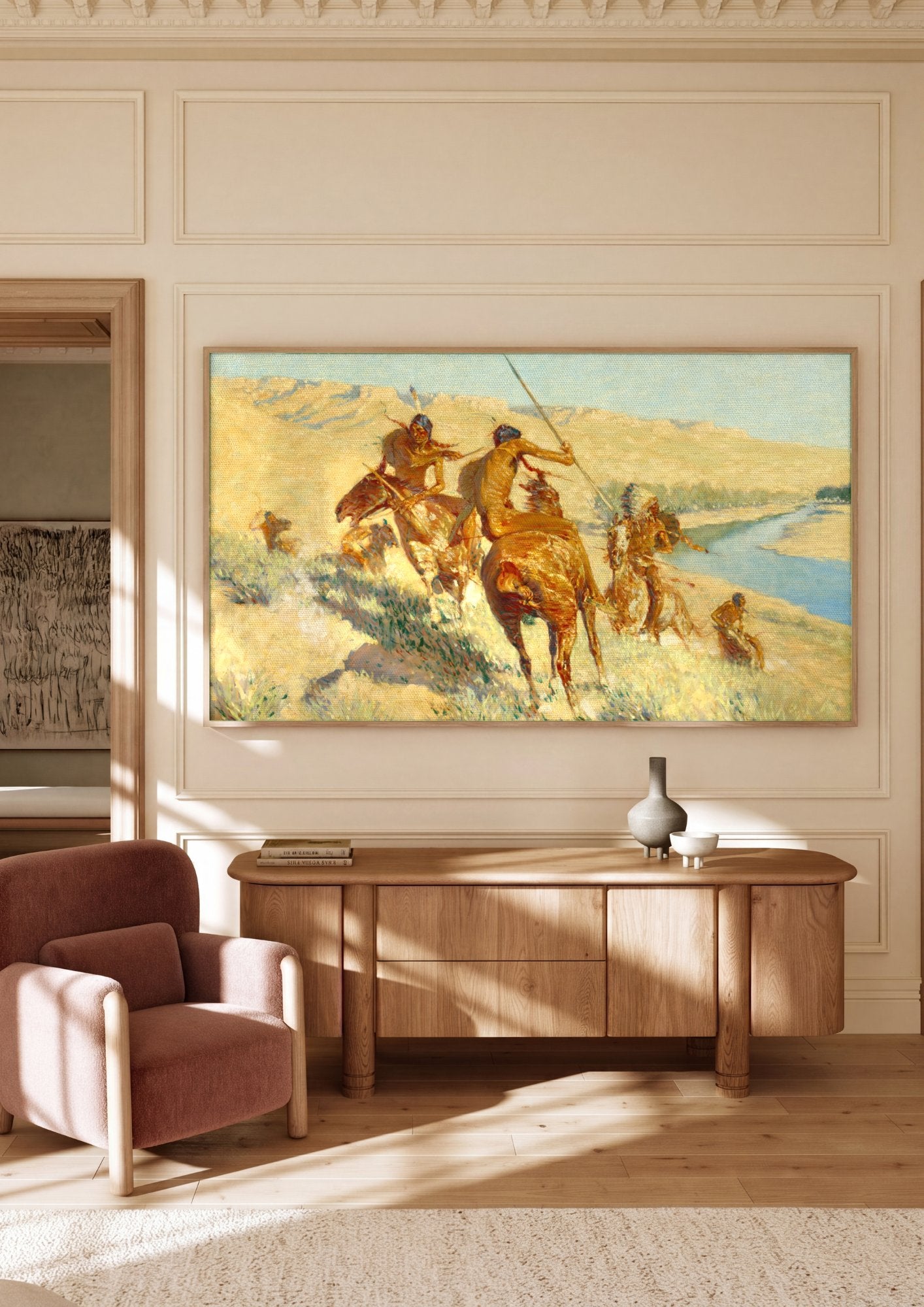Quadro Decorativo A Carga - Frederic Remington em ambiente decorado