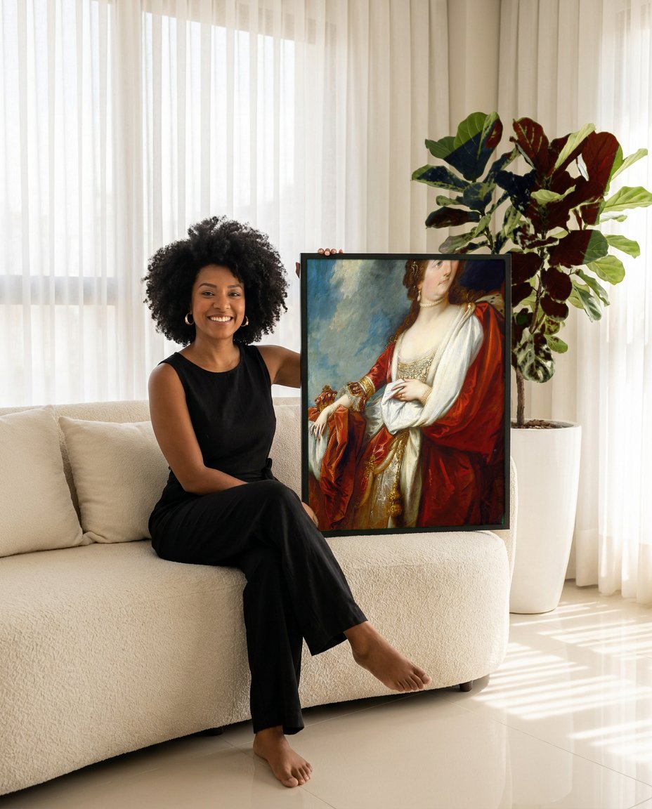 Quadro Decorativo Retrato Real – Benjamin West com modelo em ambiente
