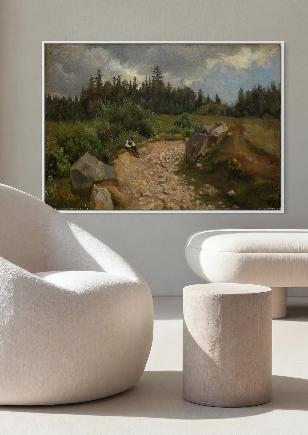 Quadro Decorativo Homem Sentado em Caminho Rural - Hans Thoma em ambiente decorado