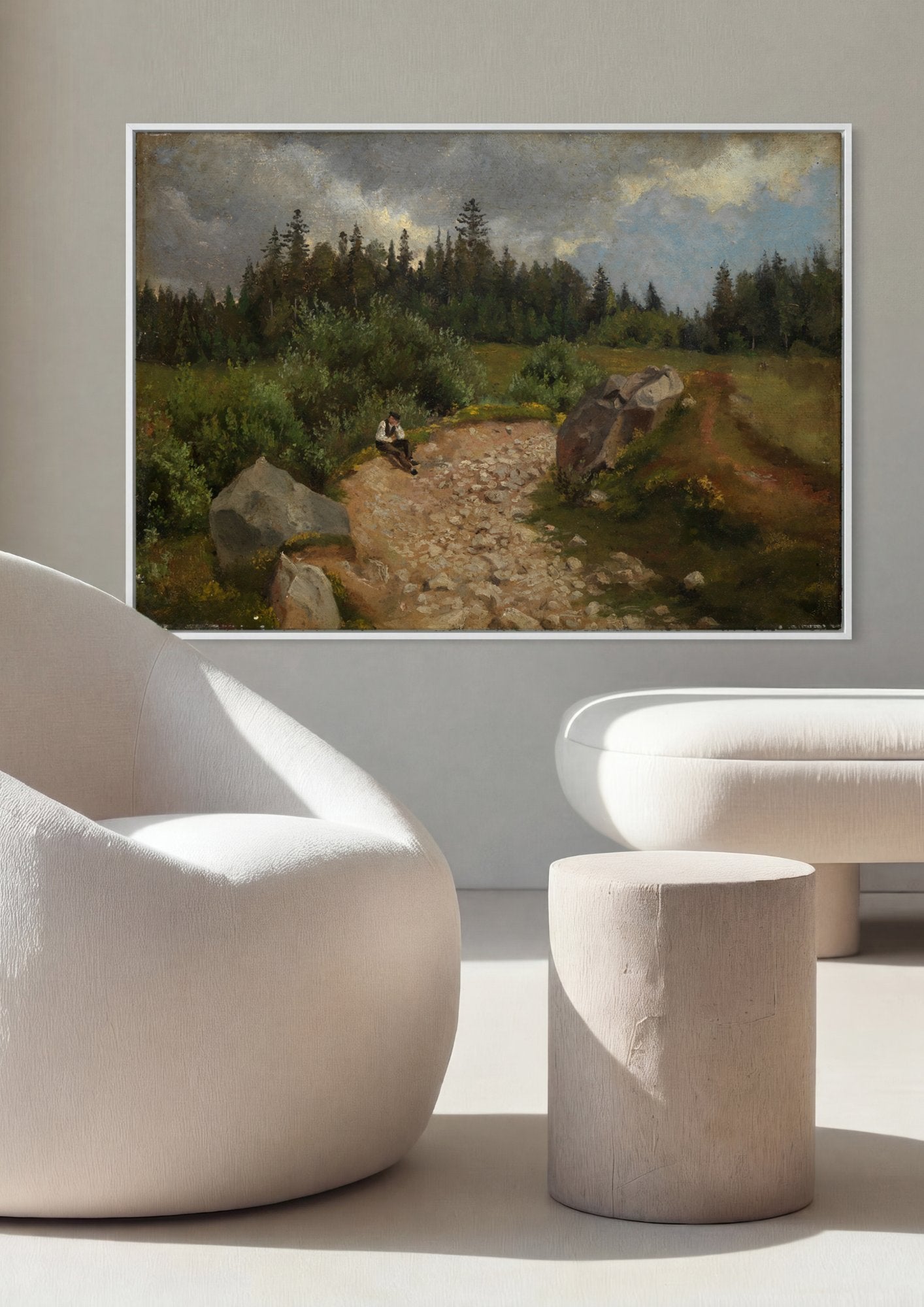 Quadro Decorativo Homem Sentado em Caminho Rural - Hans Thoma em ambiente decorado