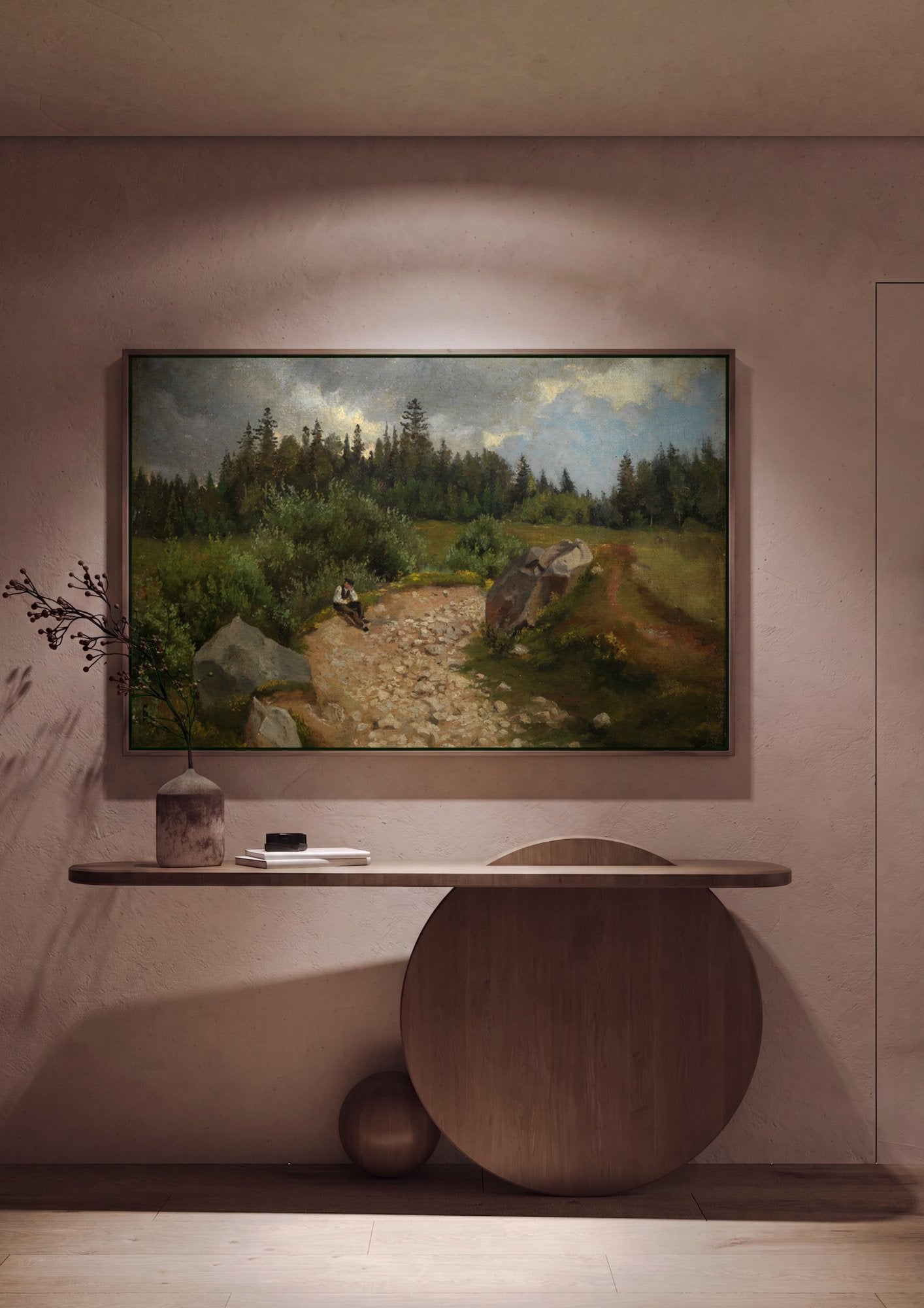 Quadro Decorativo Homem Sentado em Caminho Rural - Hans Thoma em ambiente decorado