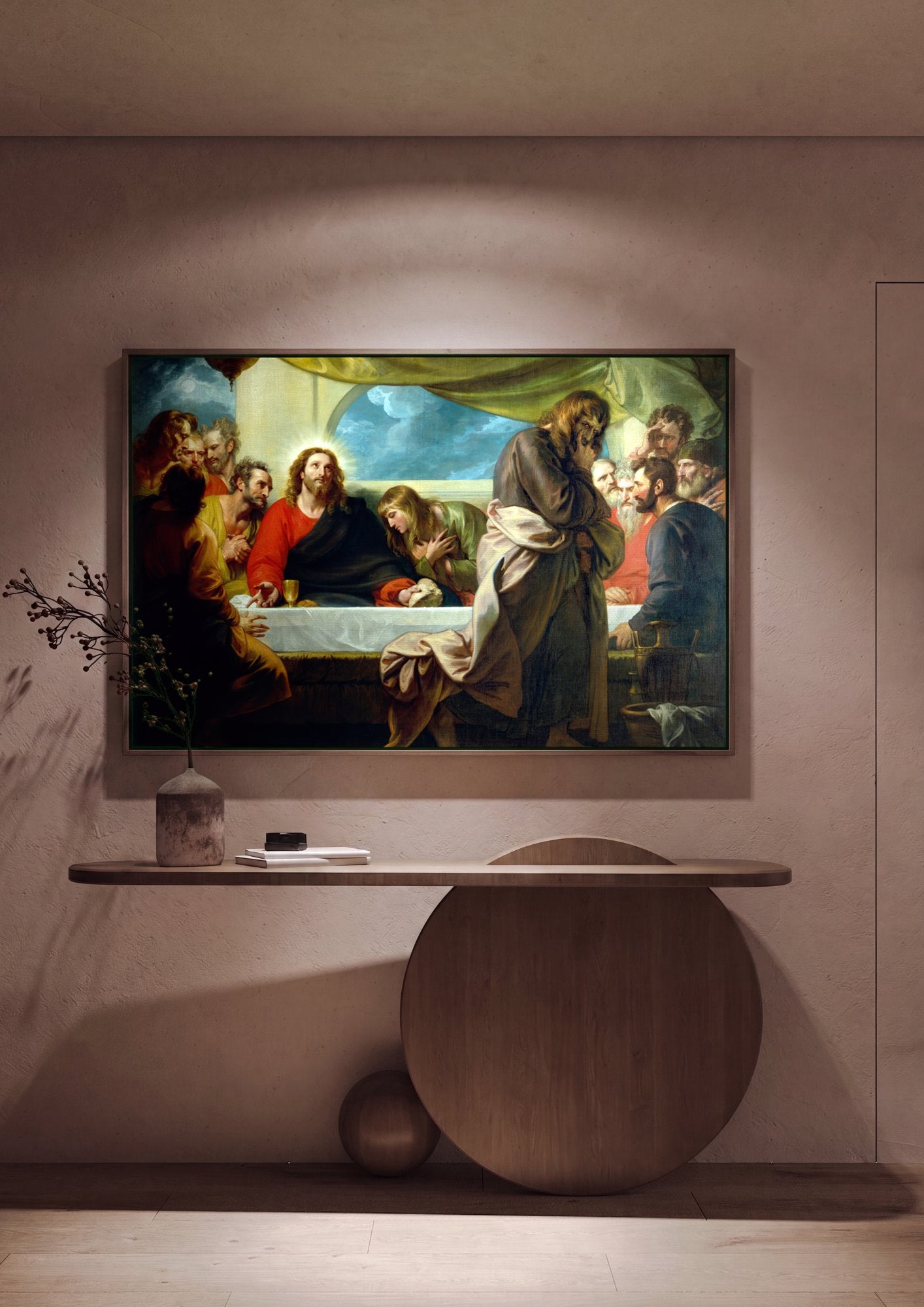 Quadro Decorativo A Última Ceia - Benjamin West em ambiente decorado